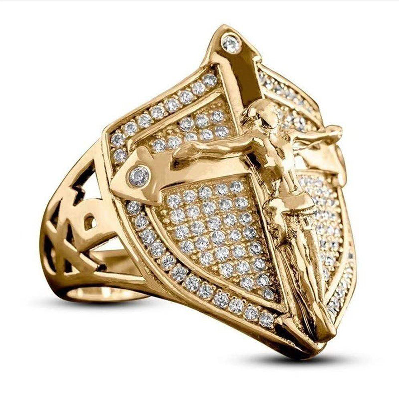 Men's Shi Ornament Golden Shield Western Culture Rings