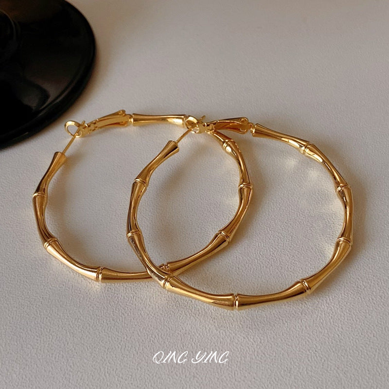 Fashionable Temperament Exaggerated Large Circle Bamboo Joint Eardrop Personalized Cold Earrings