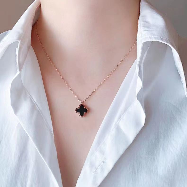 Clover Female Titanium Steel Double-sided Clavicle Necklaces