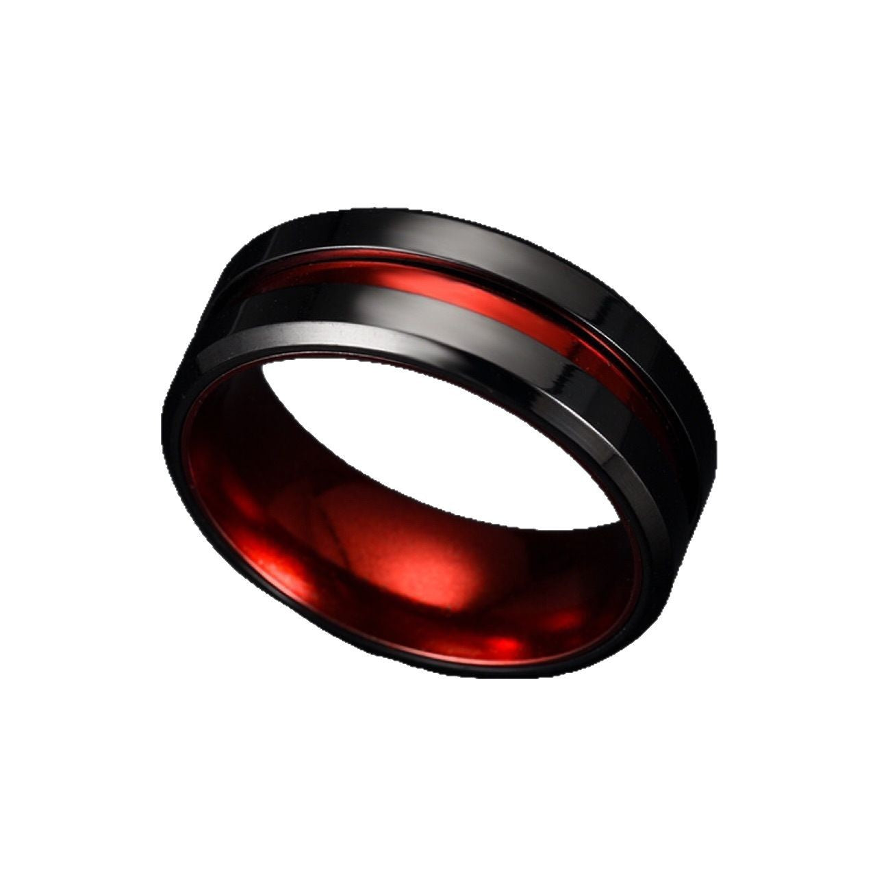 Two-color Red Black Combination Titanium Steel Ring