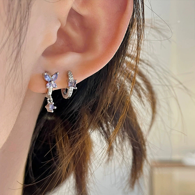 Purple Butterfly Clip Delicate Niche Design Double Rings