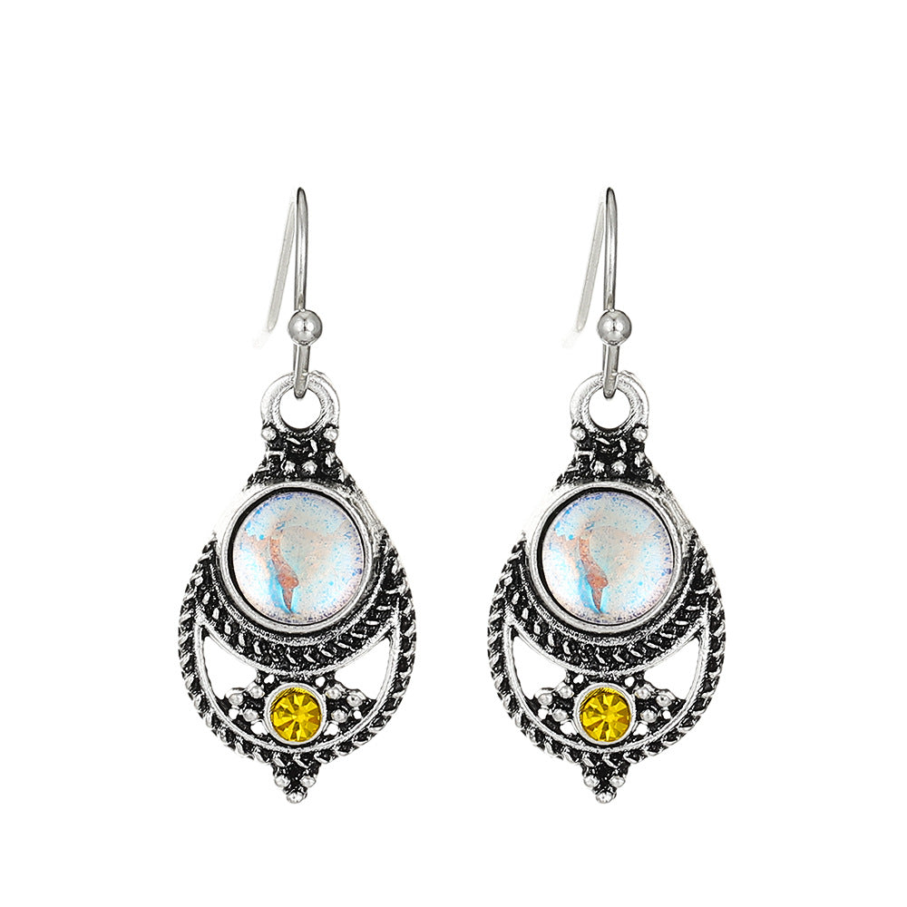 Love Turquoise Alloy Distressed Geometric Moonstone Earrings