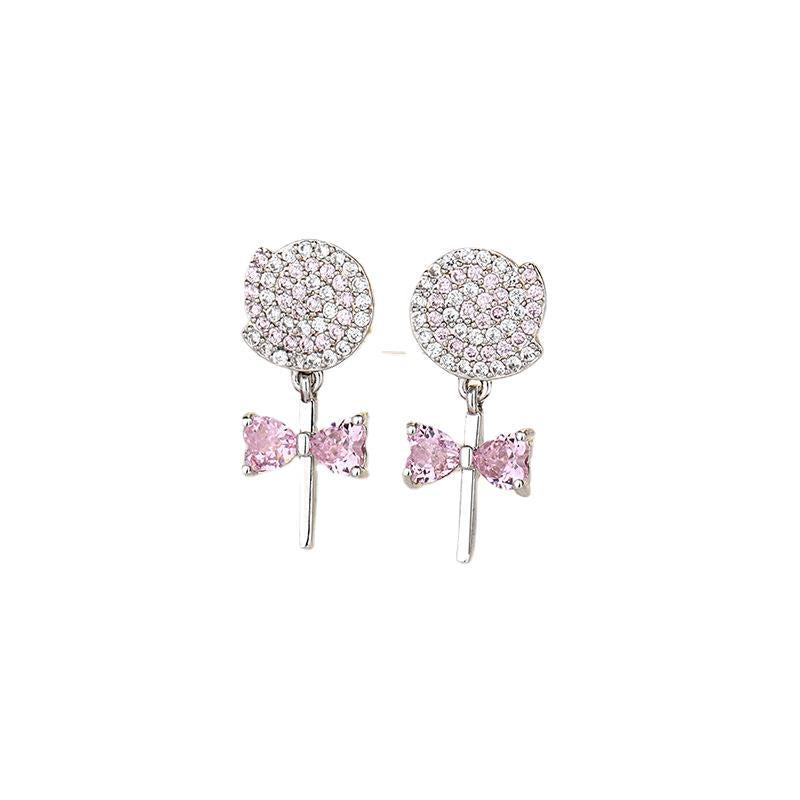 Women's Sier Lollipop Niche Sweet Zircon Candy Korean Earrings