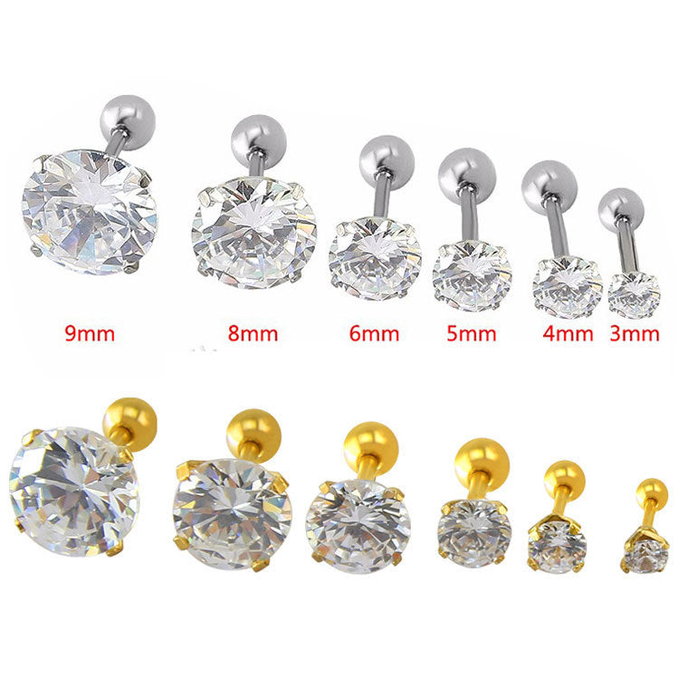 Ear Bone Stainless Steel Zircon Super Flash Nail Drill Stud Earrings