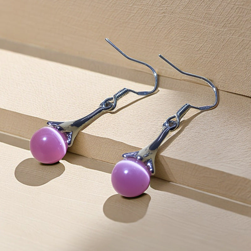 Women's Fashion Fashionable Flower White Opal Lengthened Earrings