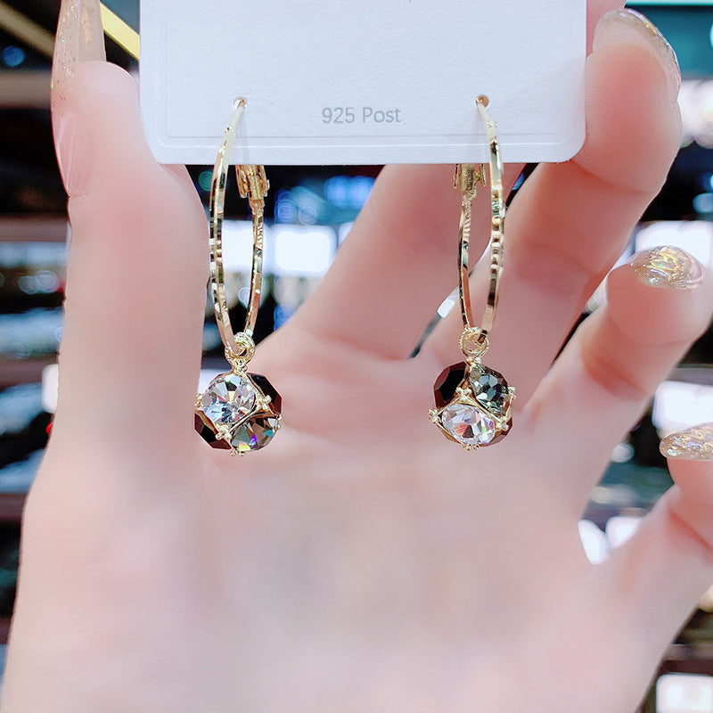 Shiny Rhinestone Ball Round Trendy Versatile Elegant Sier Needle Ear Buckle