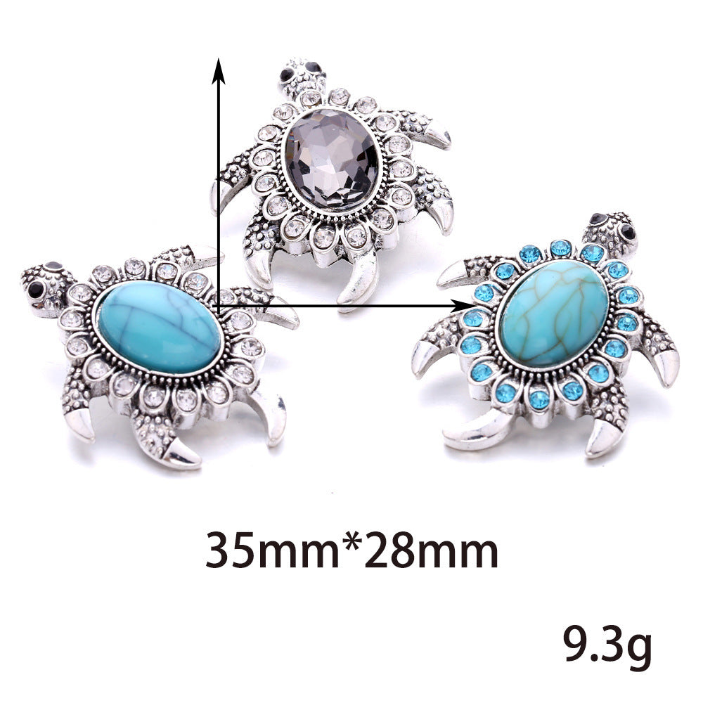 Cool Turquoise Turtle With Diamond Button Bracelets