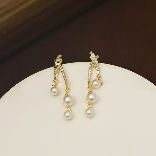 Listening Star River Pearl Long Slimming High-grade Big Earrings