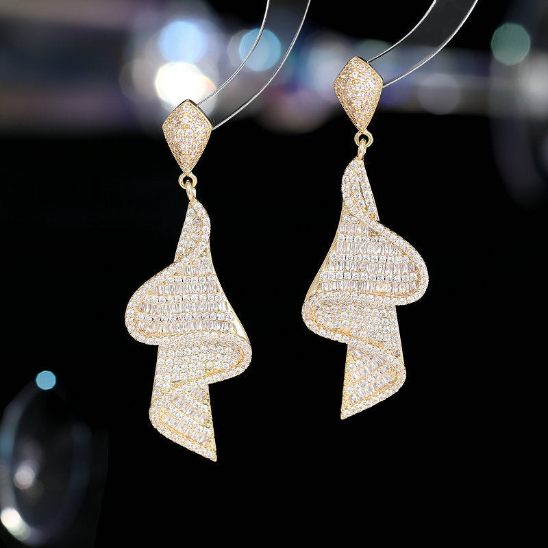 Eye-catching Luxury Zircon Skirt Ribbon Light Senior Earrings