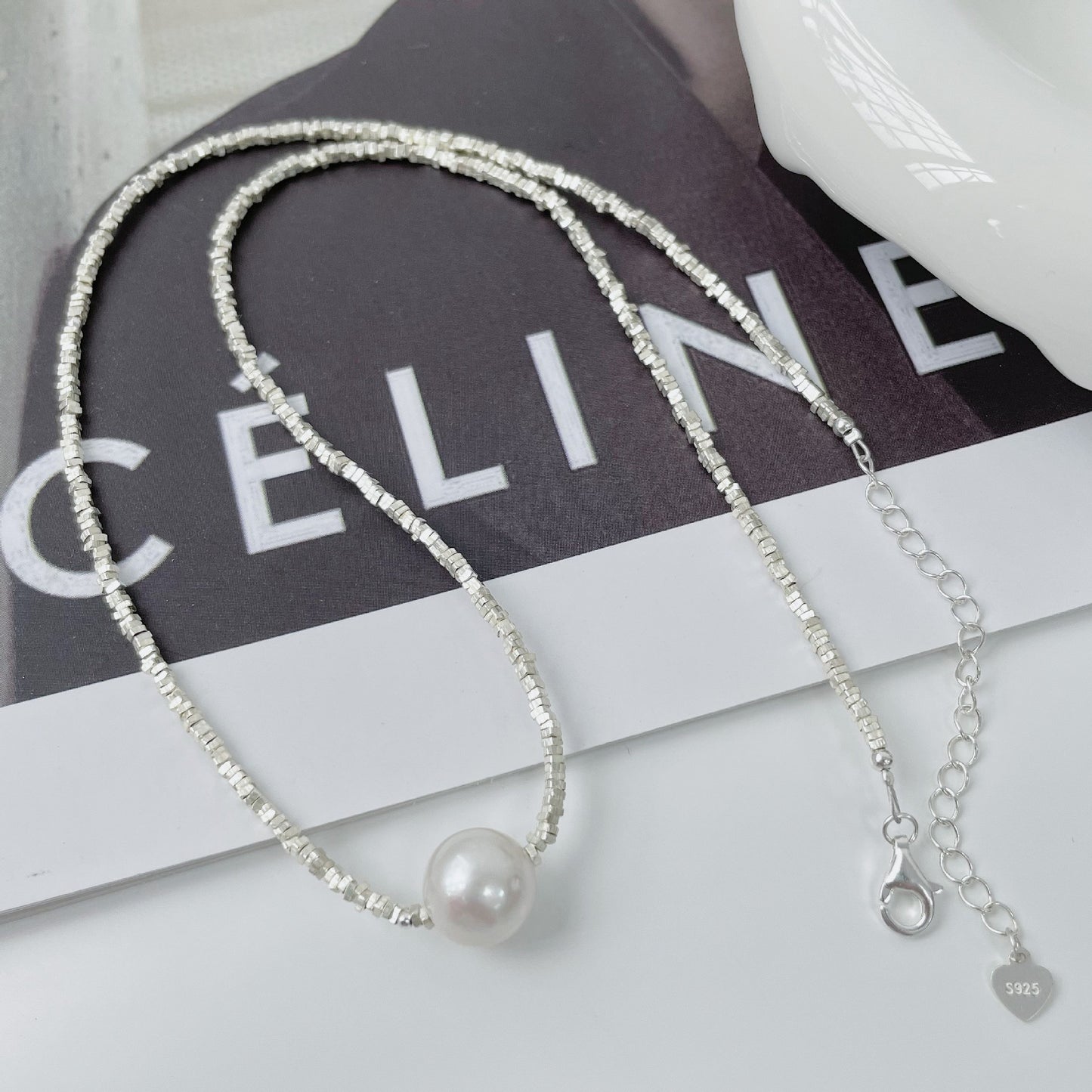 Women's Sterling Sier Broken Pearl Clavicle Chain Necklaces