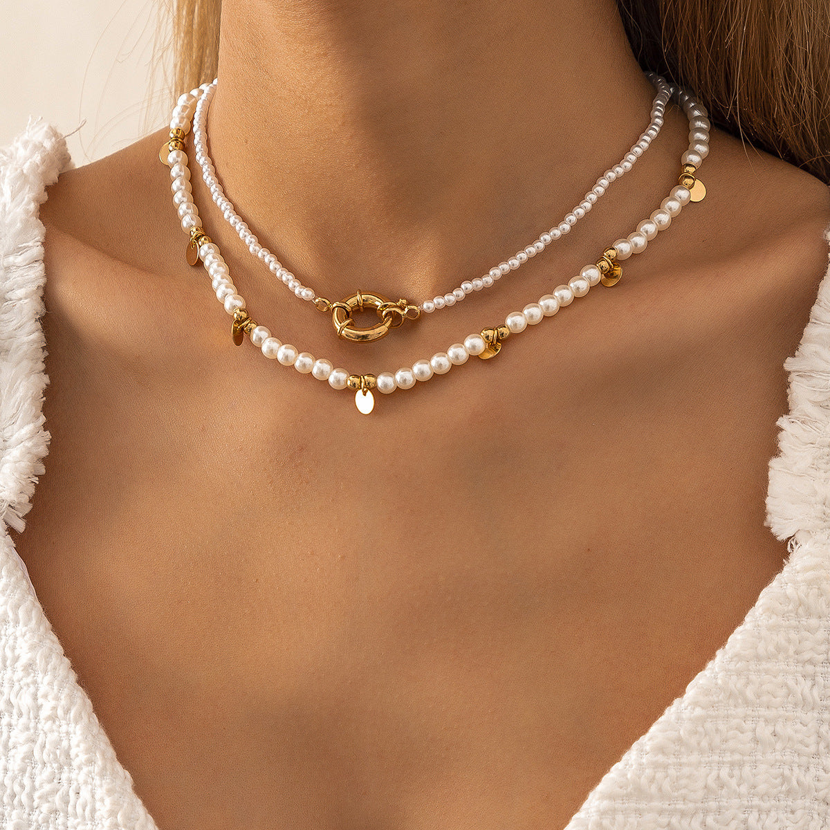 Retro Imitation Pearl Geometric Tag Pastoral Bead Necklaces