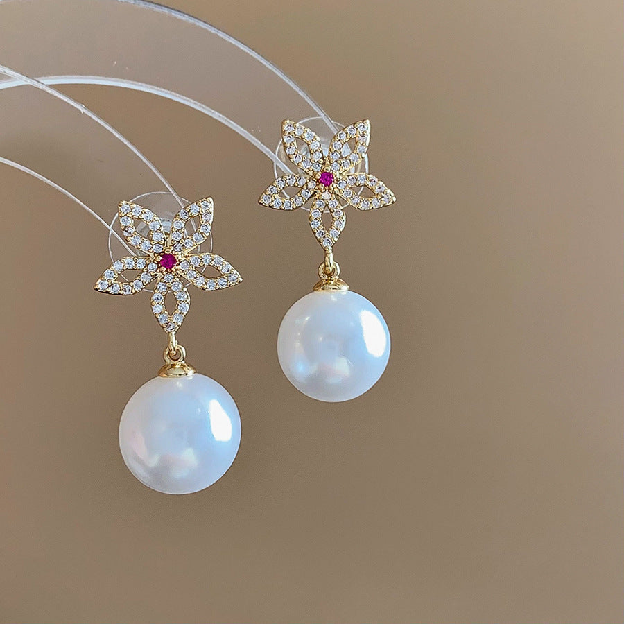 Sier Needle Water Drop Pearl Tassel Long Retro Rings