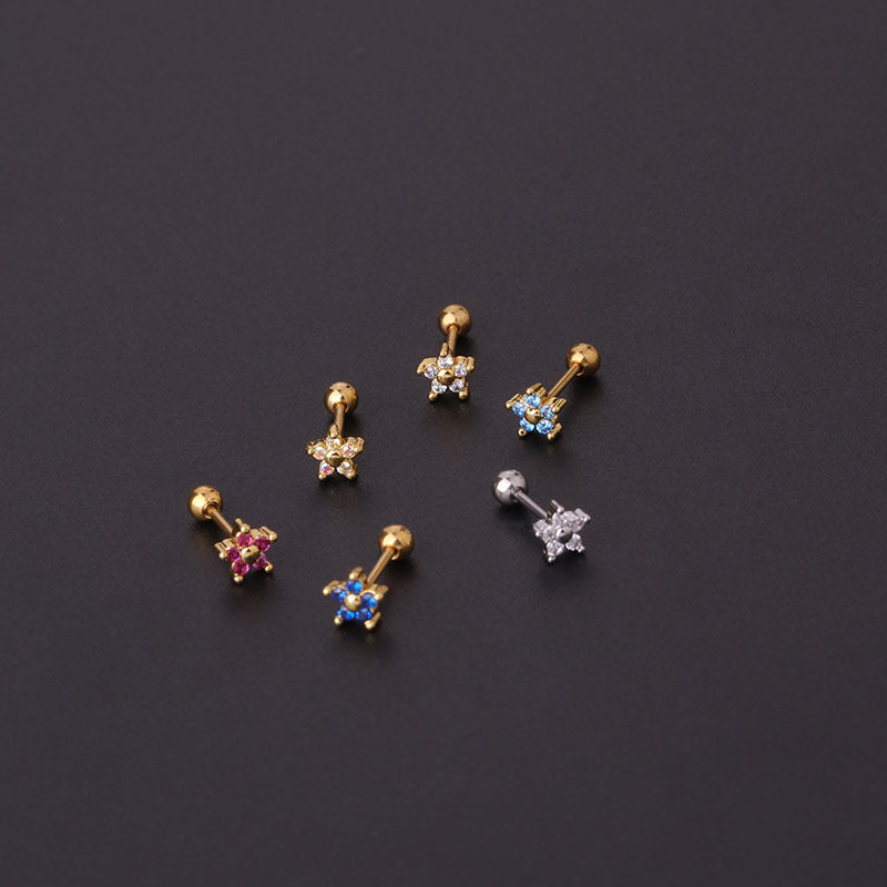 Screw Twist Ball Stainless Steel Thin Needle Stud Earrings