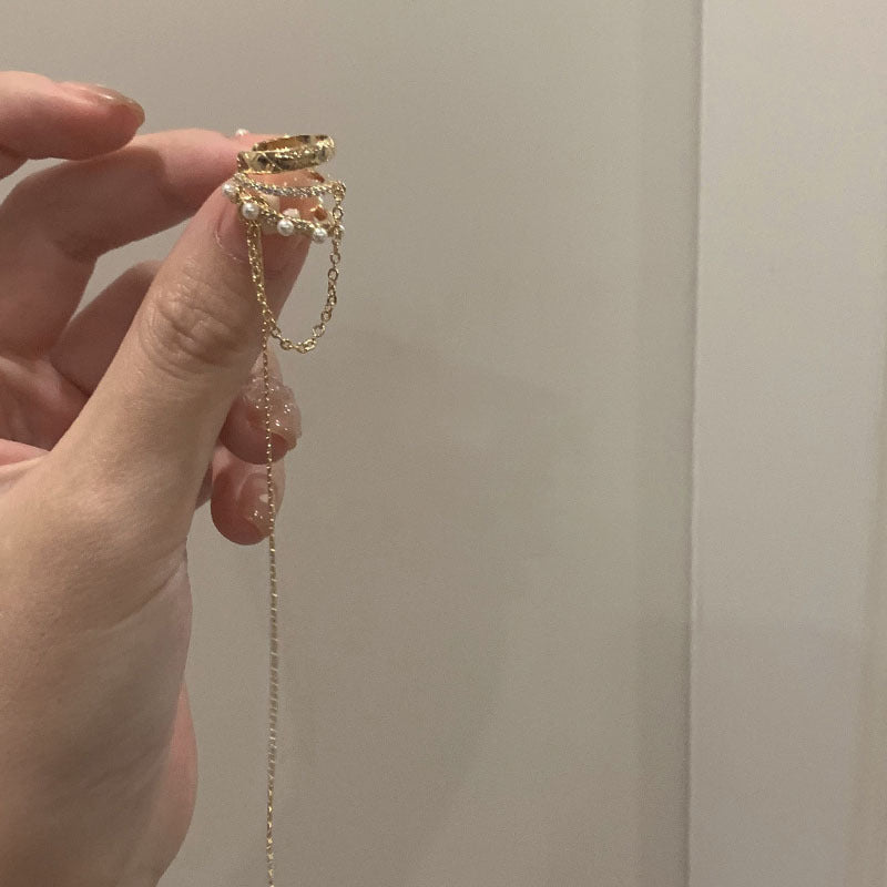 Pearl Zircon Tassel Long Clip-on Elegant Female High Earrings