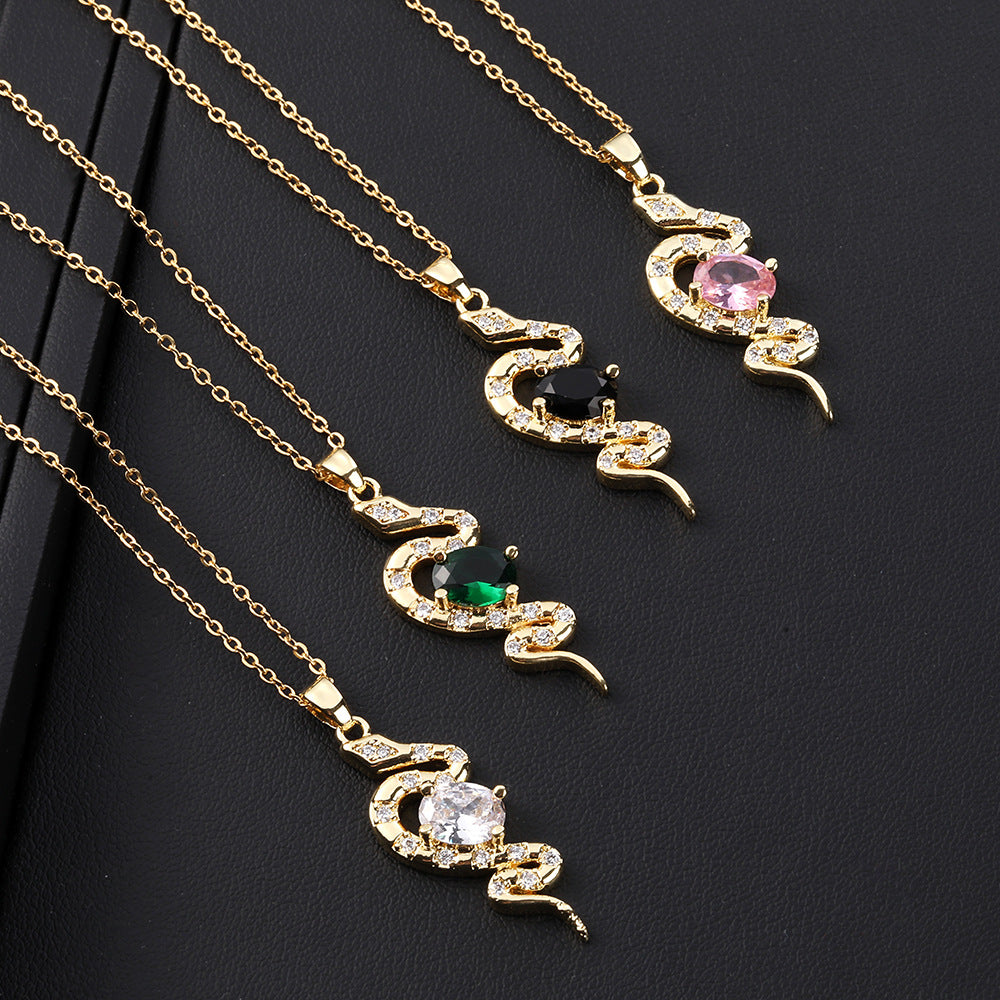 Minority Snake Color Zircon Gold Plated Necklaces