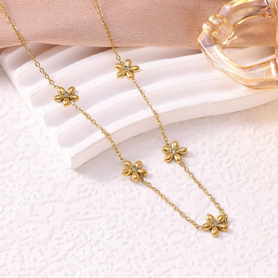 Women's Korean Style Fashion Fresh Flower Zircon Ear Gold-plated Jewelry Set