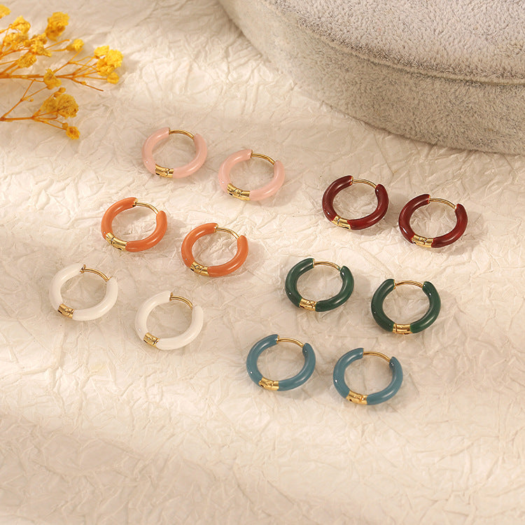 Oil Simple Circle Stainless Steel Retro Ear Buckle