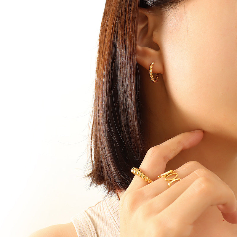 Geometric Cold Wind Embossed Circle Niche Titanium Steel Rings