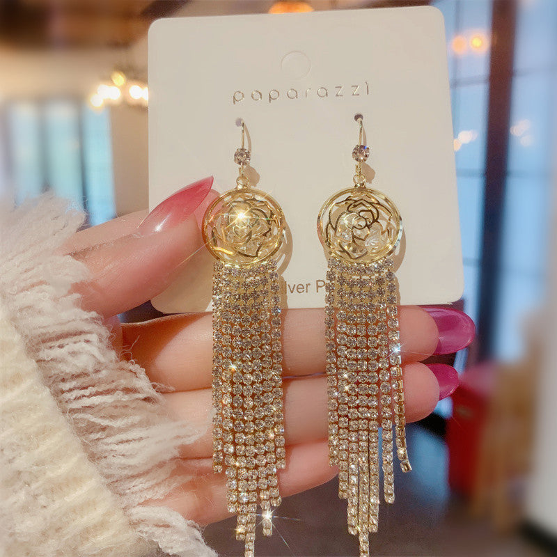 Needle Exaggerated Diamond Geometric Tassel Long Earrings