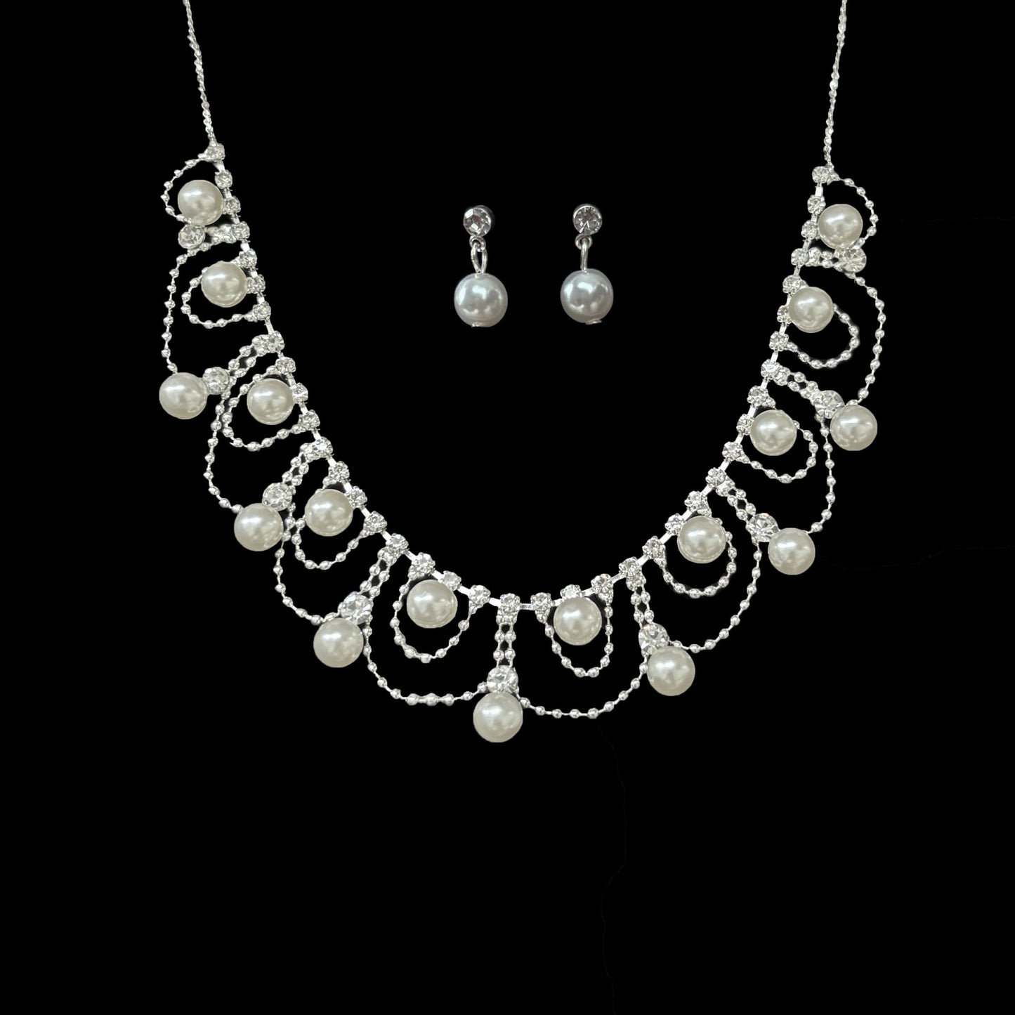 Women's Fashion Two-piece Bridal Pearl Suit Dress Earrings