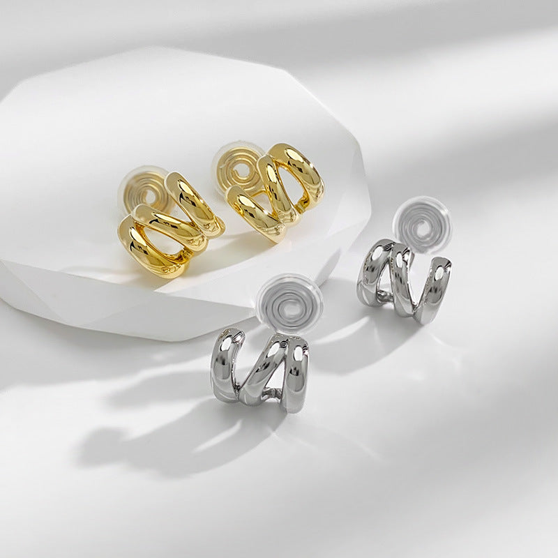 Without Pierced Mosquito Coil Three Rows Shaped Design Graceful Simple Earrings