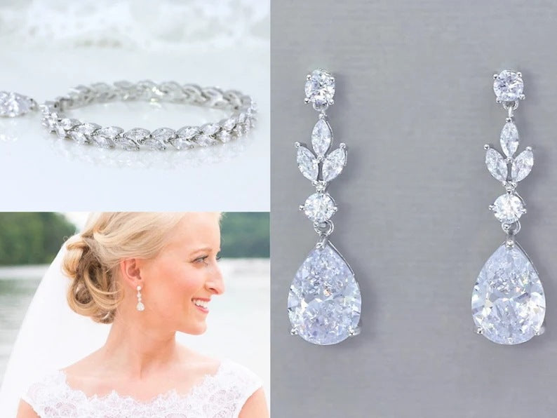 Wedding Sweet Pear-shaped Water Drop Zircon Dinner For Earrings