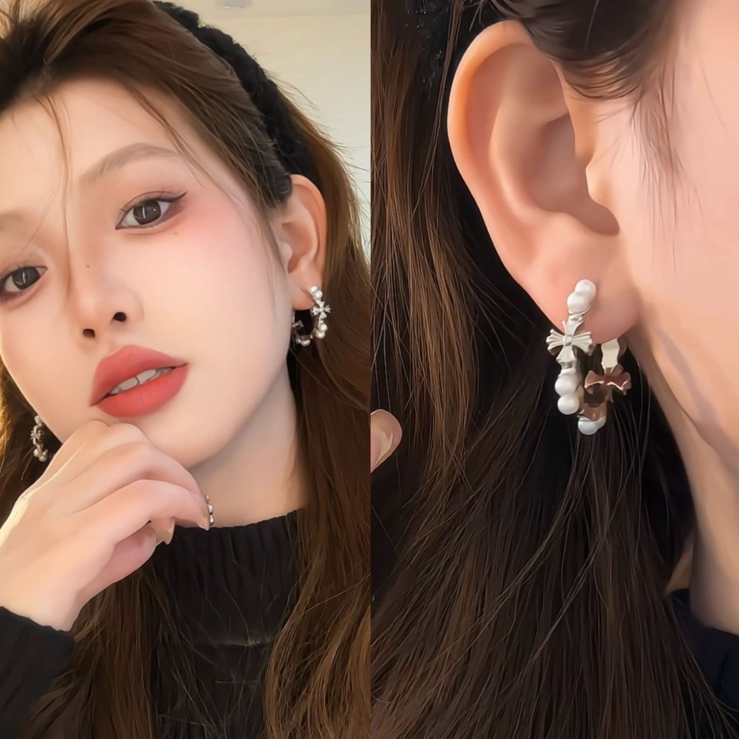 Style Hot Shell Pearls Cross Niche Stud Earrings