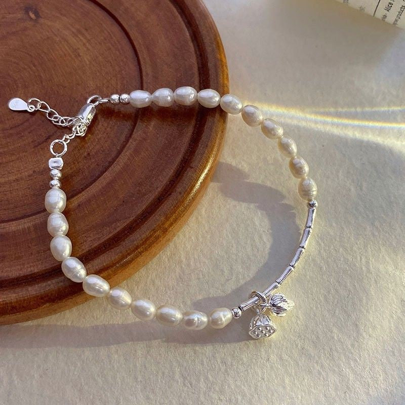 Pieces Of Sier Baroque Pearl High-grade Beaded Beads Elastic Bracelets