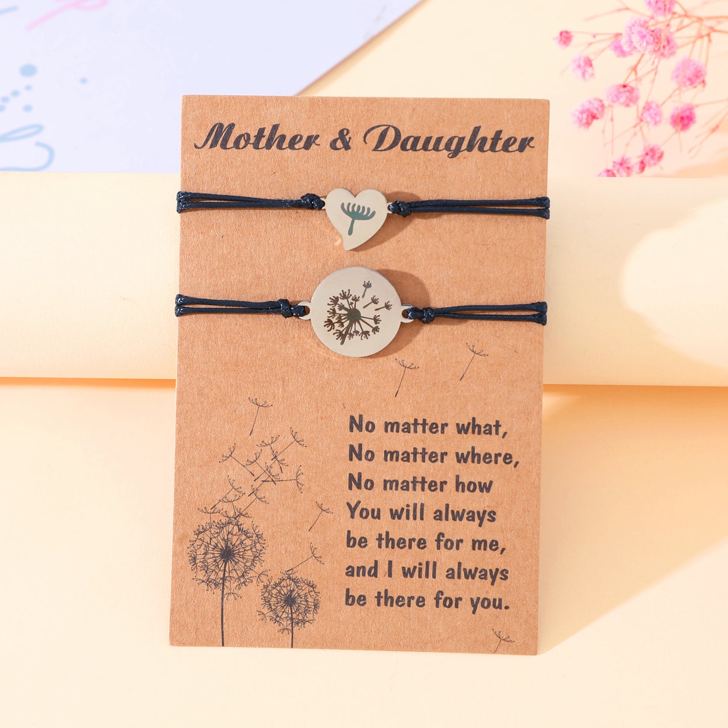 Stainless Steel Heart-shaped Dandelion Mother's Day Bracelets