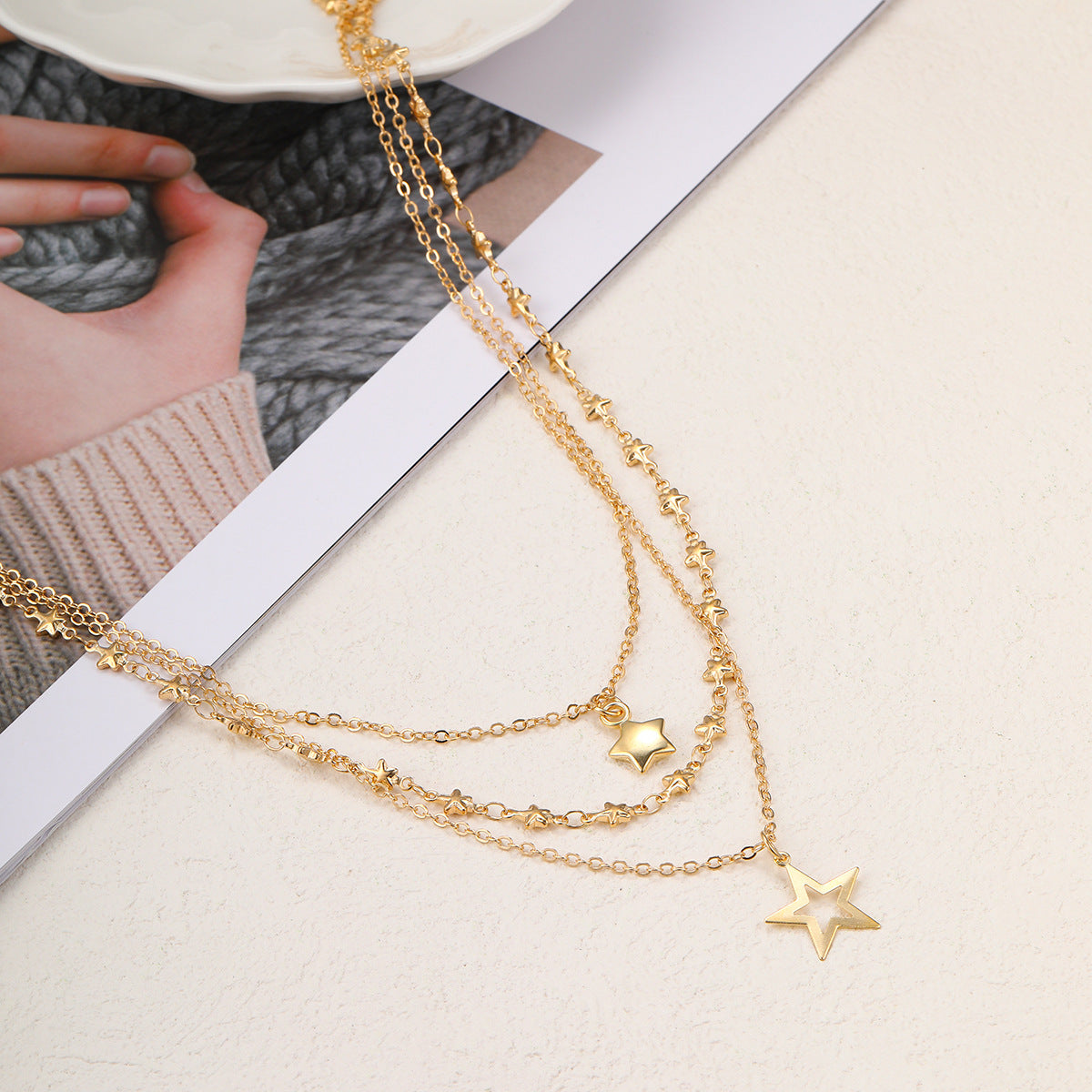 Pentagram Pendant Creative Personality Retro Twin Clavicle Necklaces