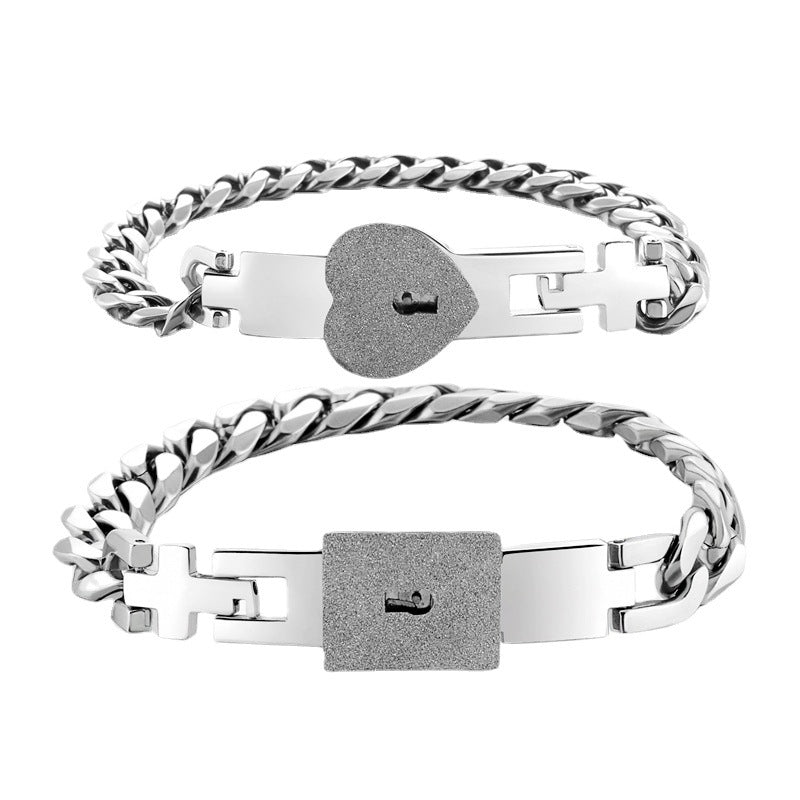 Stainless Steel Couple Pair Of Fashion Heart Lock Bracelets