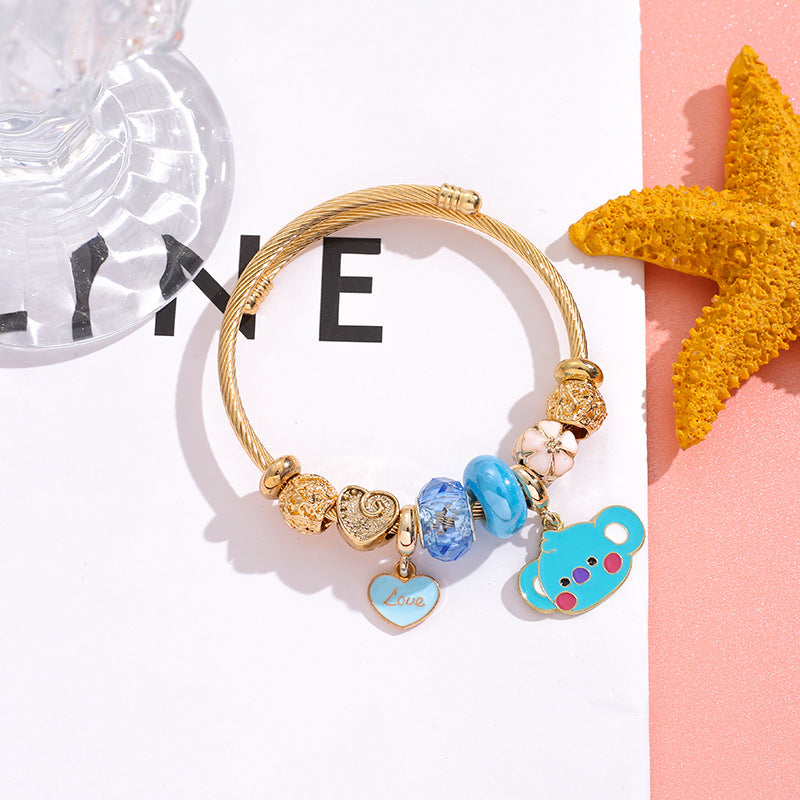 Style Stainless Steel Female Fashion Less Group Cartoon Love Gold Bracelet