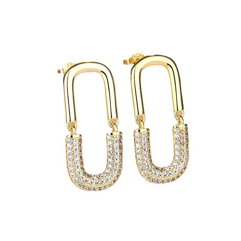 Boucles d'oreilles femme plaquées or double forme de U avec diamants complets