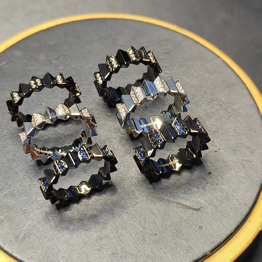 White Diamond Couple Wave Black Gold Rings