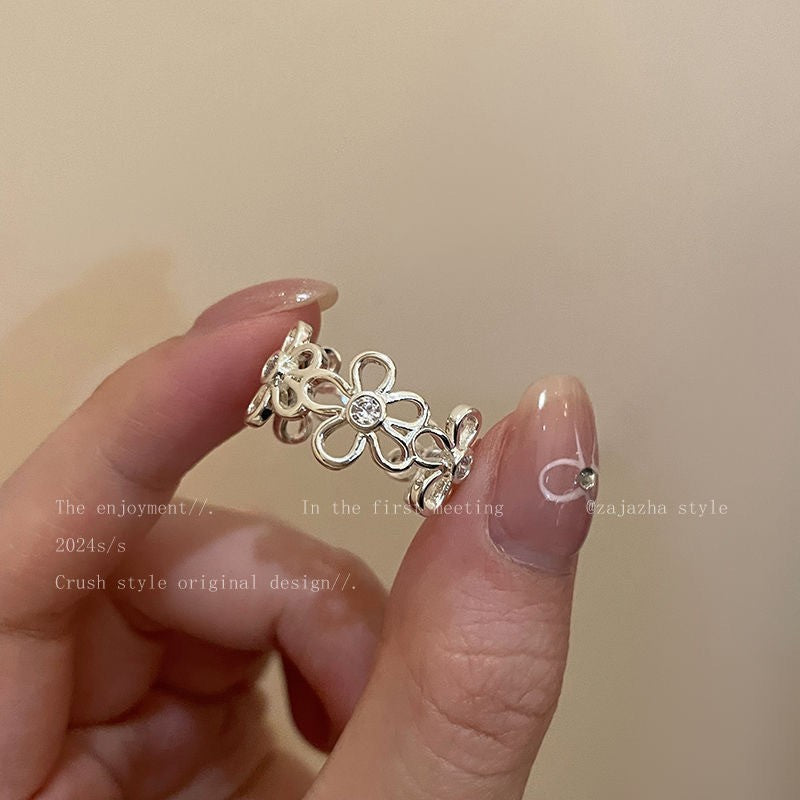Korean Lace Zircon Flower Light Luxury High Sense Rings