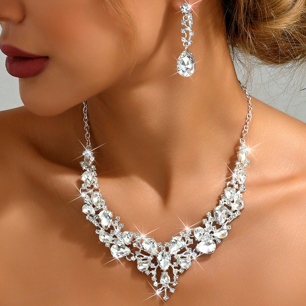 Women's Bridal Rhinestone Crystal Suite Ball Garment Jewelry Set