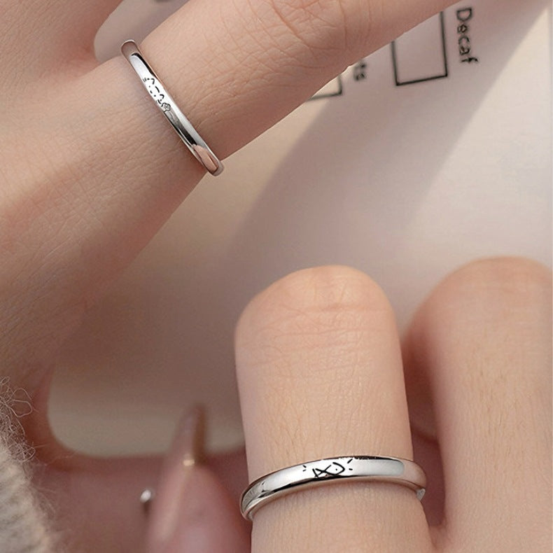 Fun Eat You Cat Fish Female Niche Design Style Open Rings