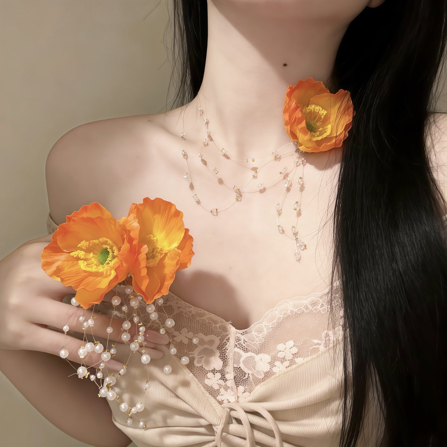 Women's Flower Beaded For Vacation Style Atmosphere Clavicle Necklace