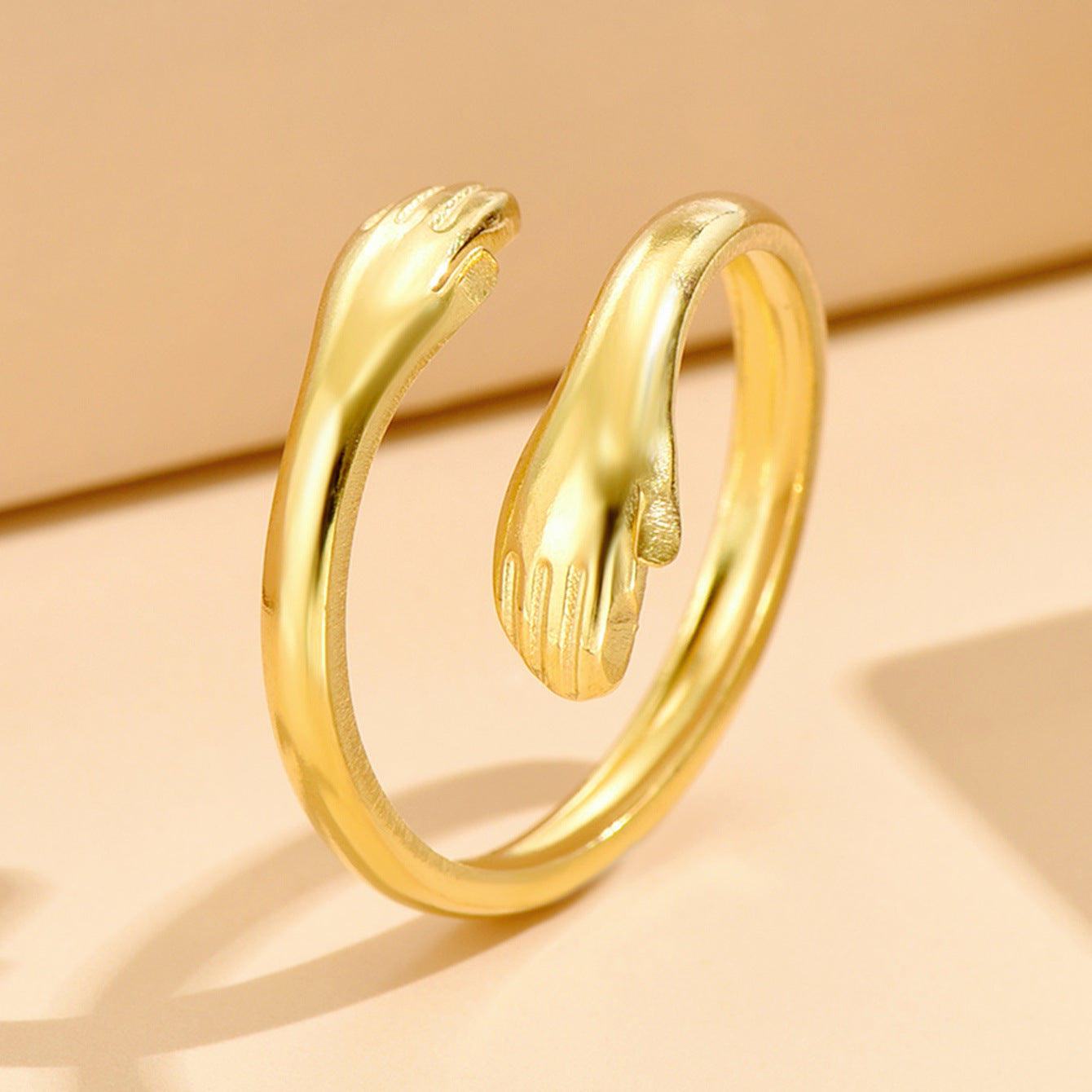Women's Personality Niche Gentle Hands Hug Design Open Stainless Ring