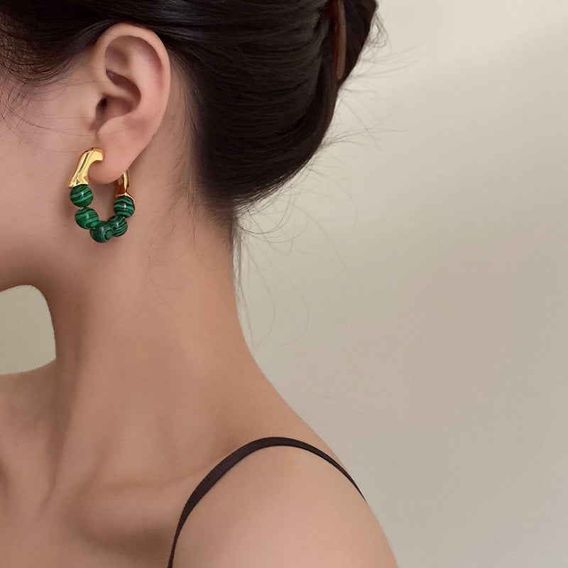 Boucles d'oreilles personnalisées de style givré, Design vert rétro, haut sens