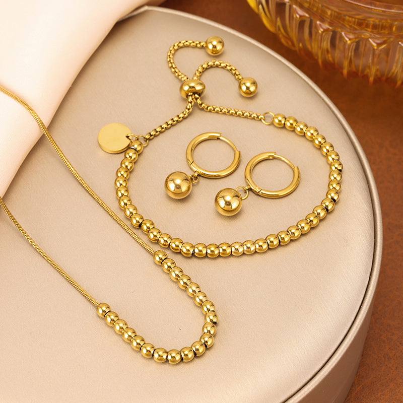 Women's Luxury Gold Bean Titanium Steel Simple Clavicle Chain Jewelry Set