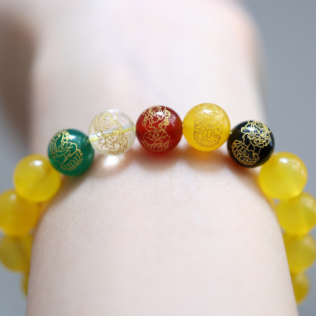 Bracelets en cristal d'agate naturelle pour femmes, hommes et lapin, cinq dieux de la richesse