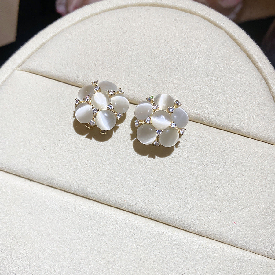 Real Gold Electroplated Zircon Opal Flower Light Ear Clip