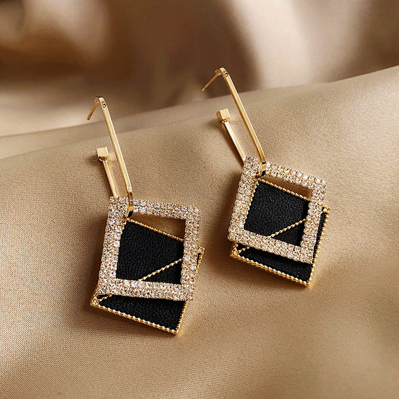 Sier Geometric Square Atmospheric Double Rectangle High-key Dignified Earrings