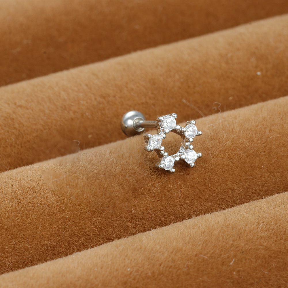 Stainless Steel Thin Rod Ear Micro Inlaid Zircon Stud Earrings