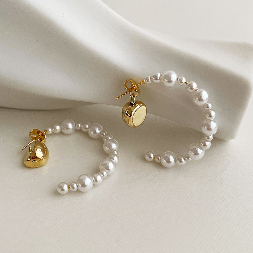 Pearl Sier Needle Shaped Little Golden Beans Graceful Earrings