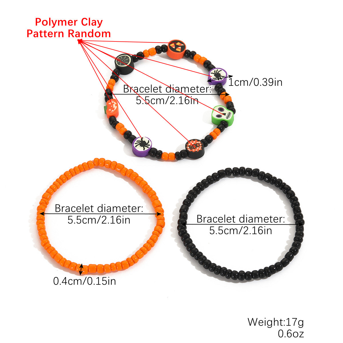 Bracelets à chaîne en perles de citrouille en argile polymère pour femmes