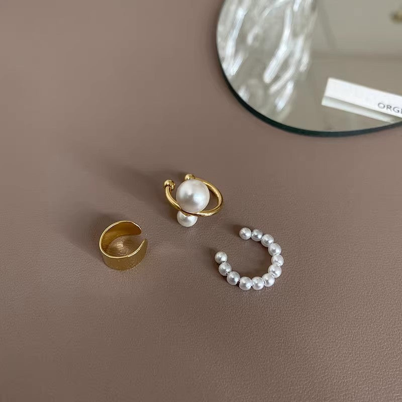 Women's Three-piece Pearl Bone French Niche Ear Clip