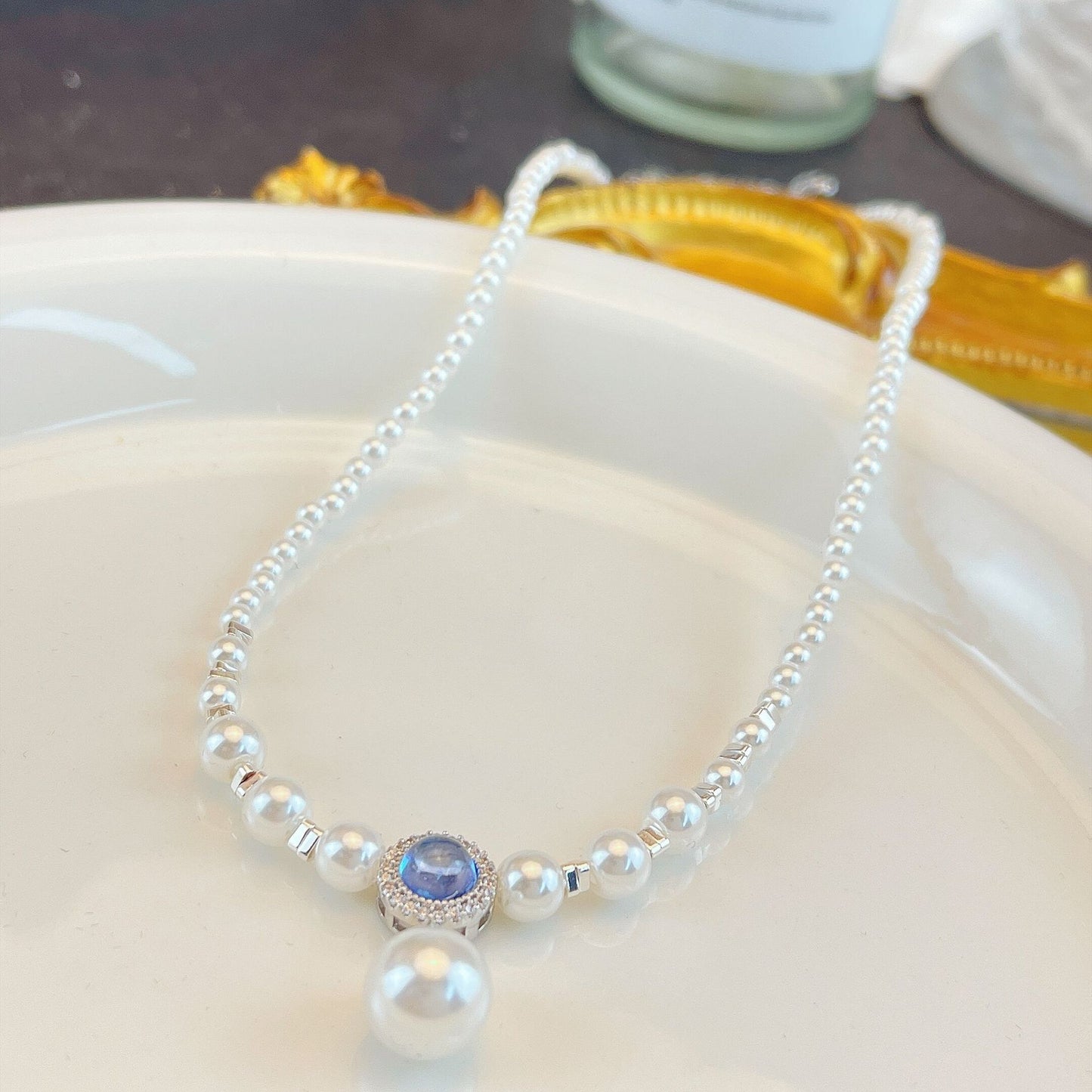 Entry Lux Blue Round Pearl Sweet Halsketten