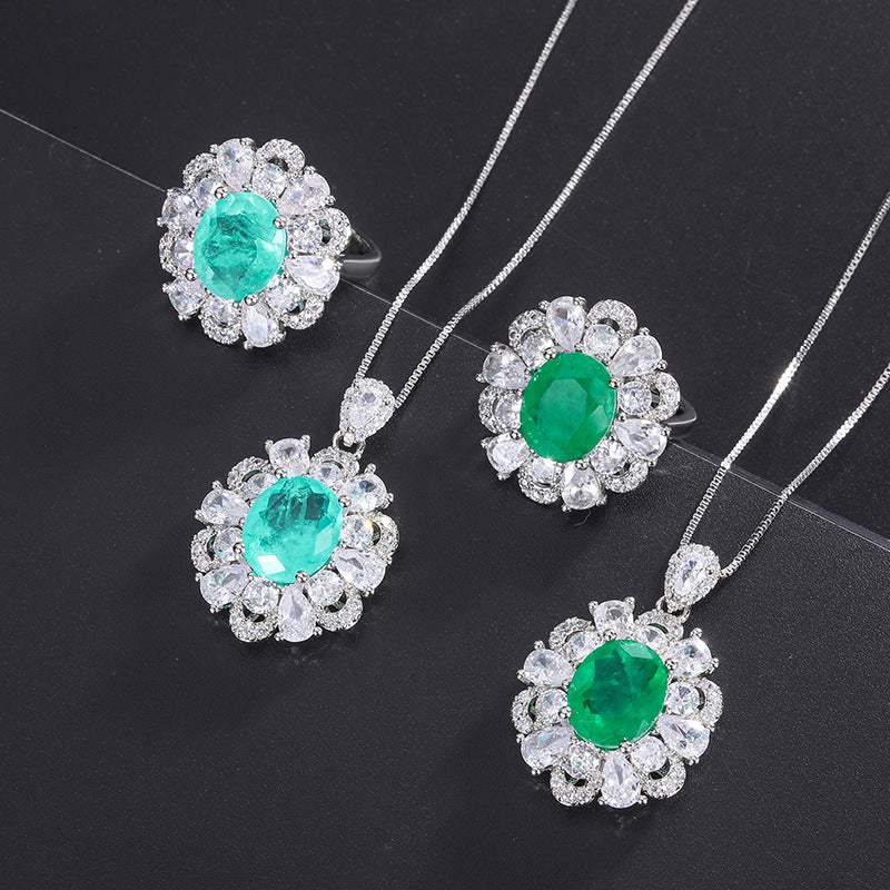 Emerald Banquet Jeweled Simulation Paraiba Lady Jewelry Set